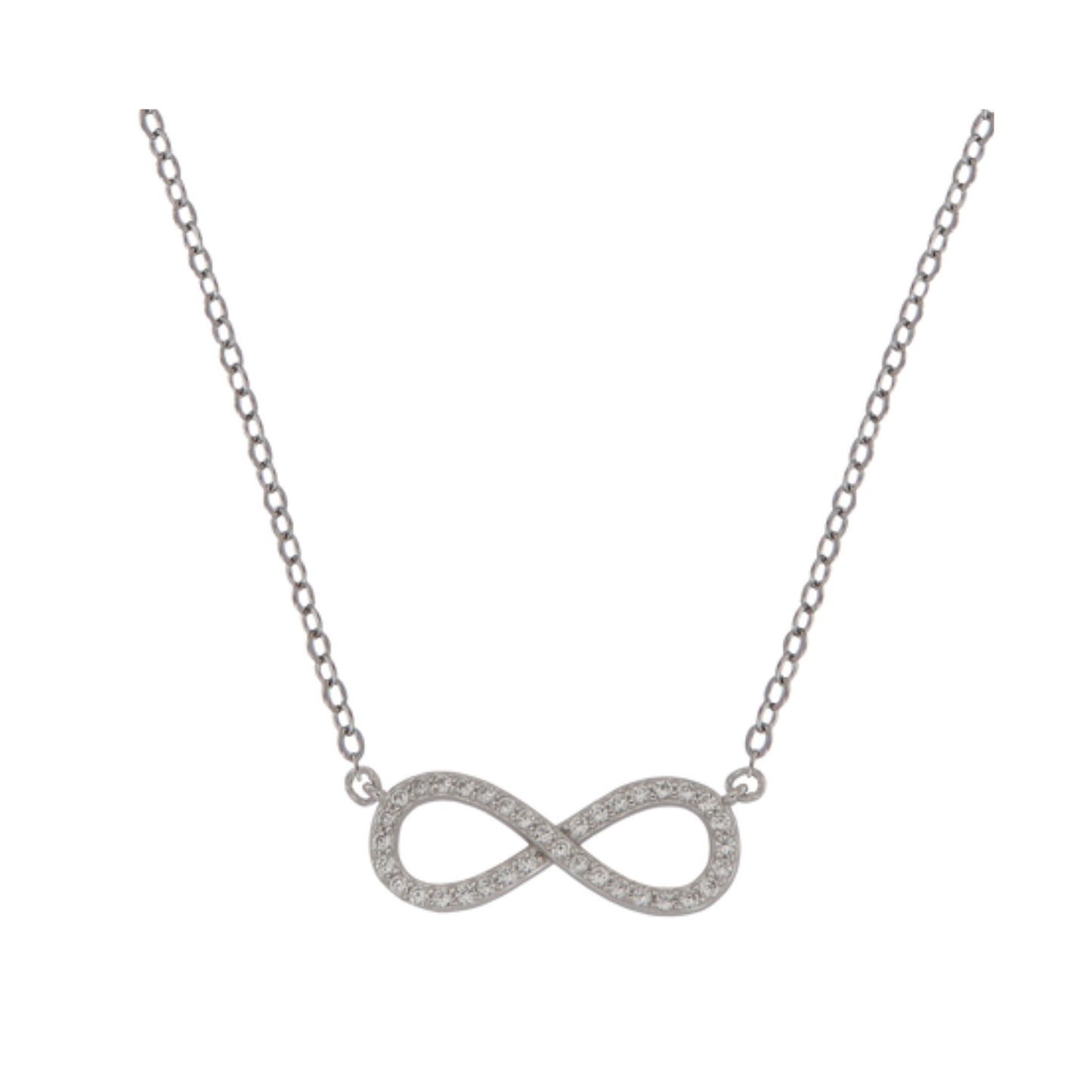 Choker with Infinity Pendant in silver with white zircons