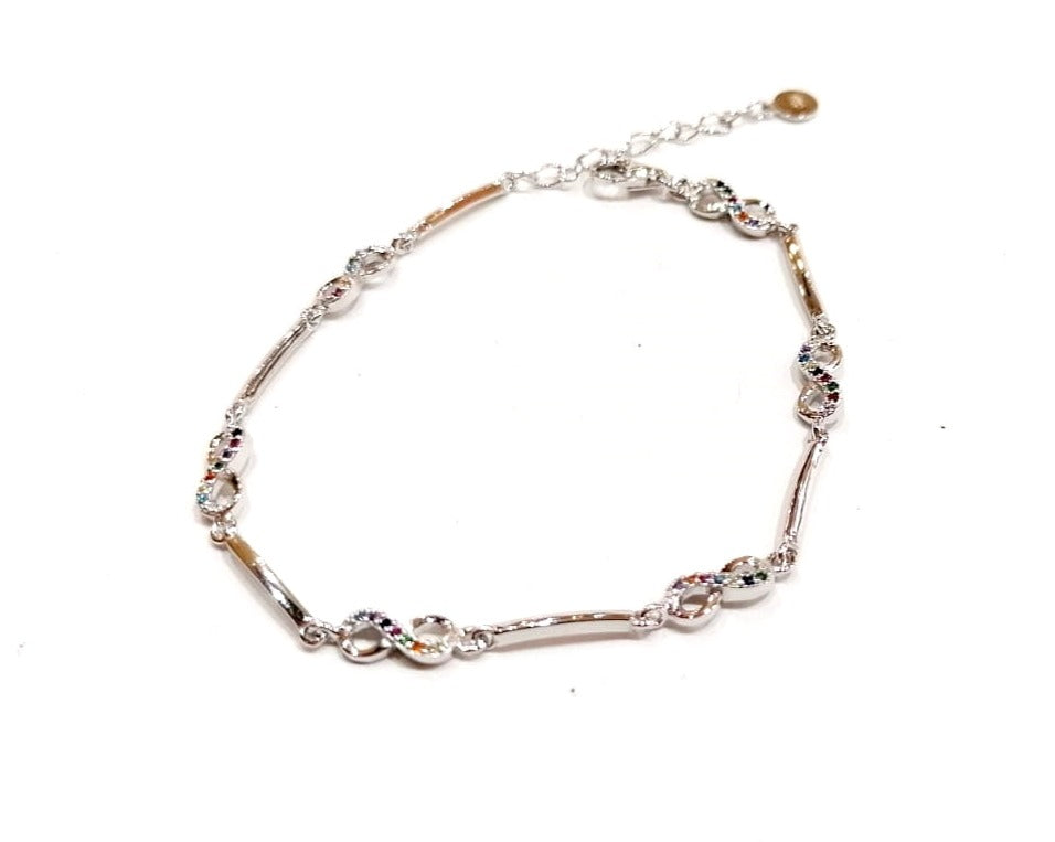 Infinity bracelet in sterling silver and multicoloured Swarovski