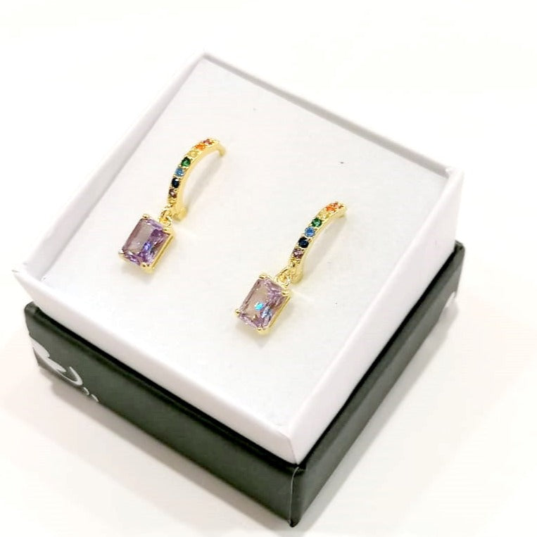 Pendientes de aro en Plata de Ley chapados en Oro de 18k con Swarovski y topacios naturales.