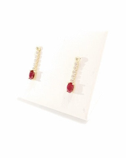 18K gold plated sterling silver riviere style earrings with Swarovski and natural red zirconia motif.