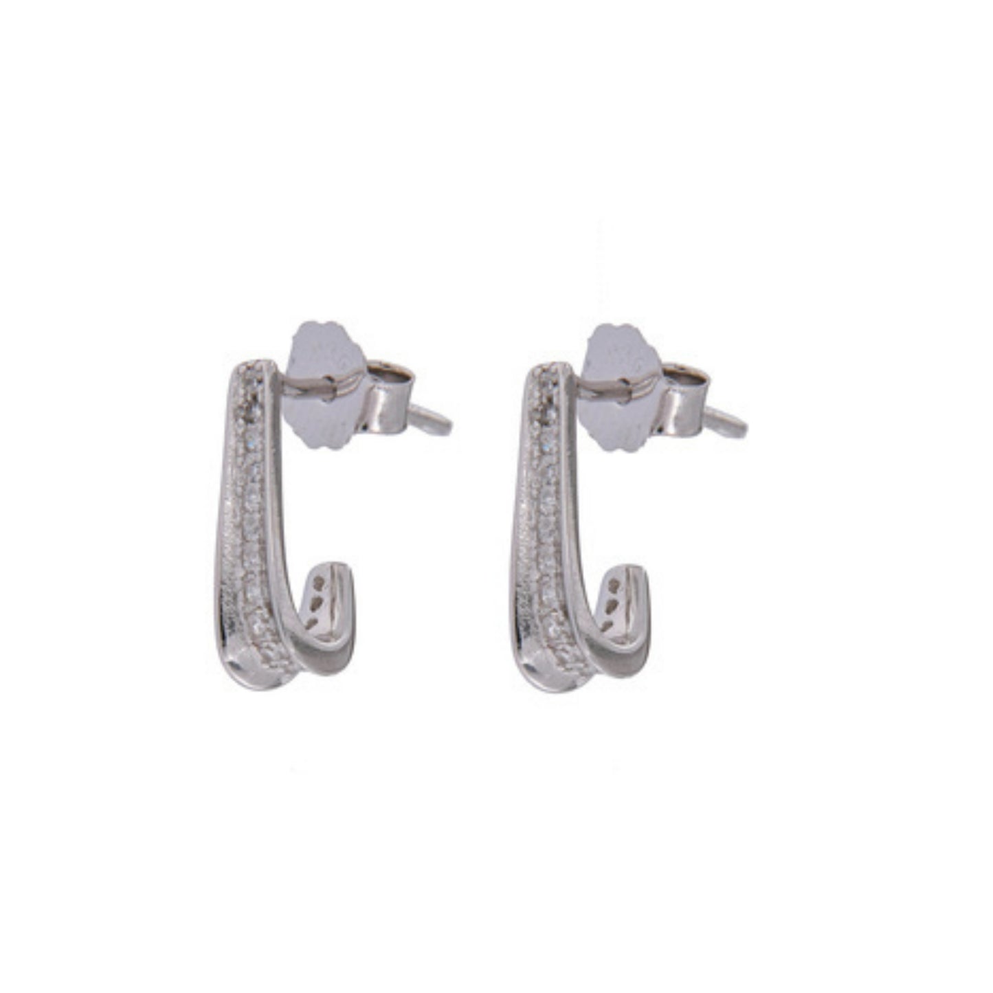 Pressure earrings in silver and gold-plated silver, decorated with white zircons