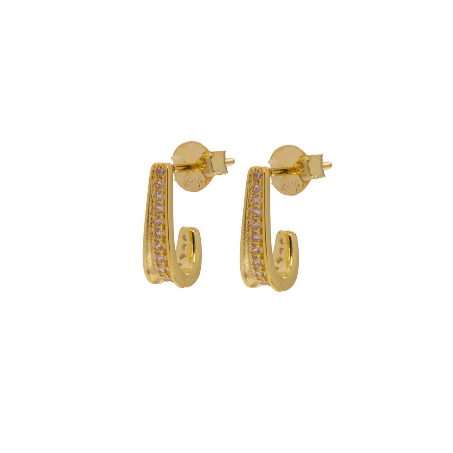 Pressure earrings in silver and gold-plated silver, decorated with white zircons