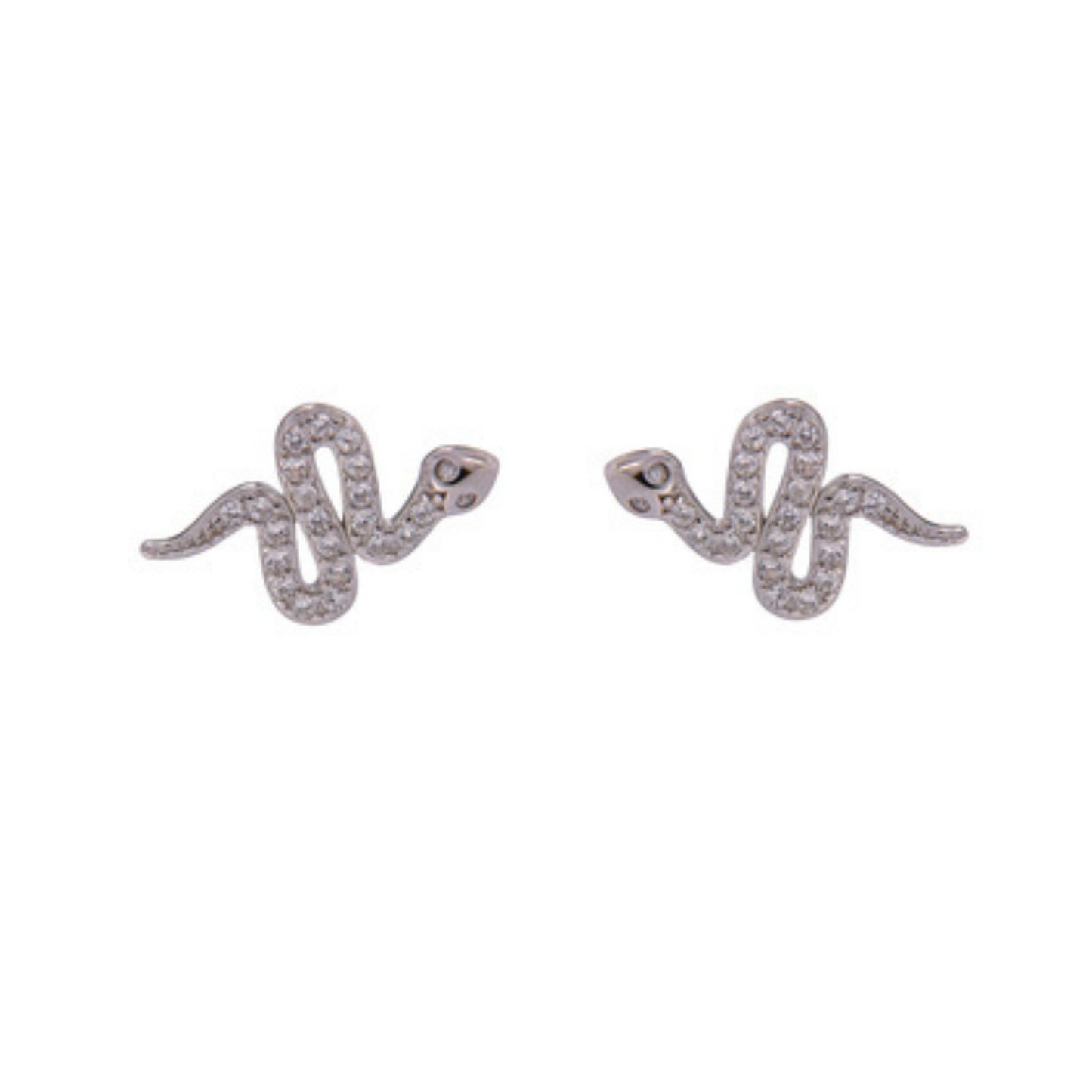 Snake Stud Earrings with Glitter in Silver and Gold Plated Silver