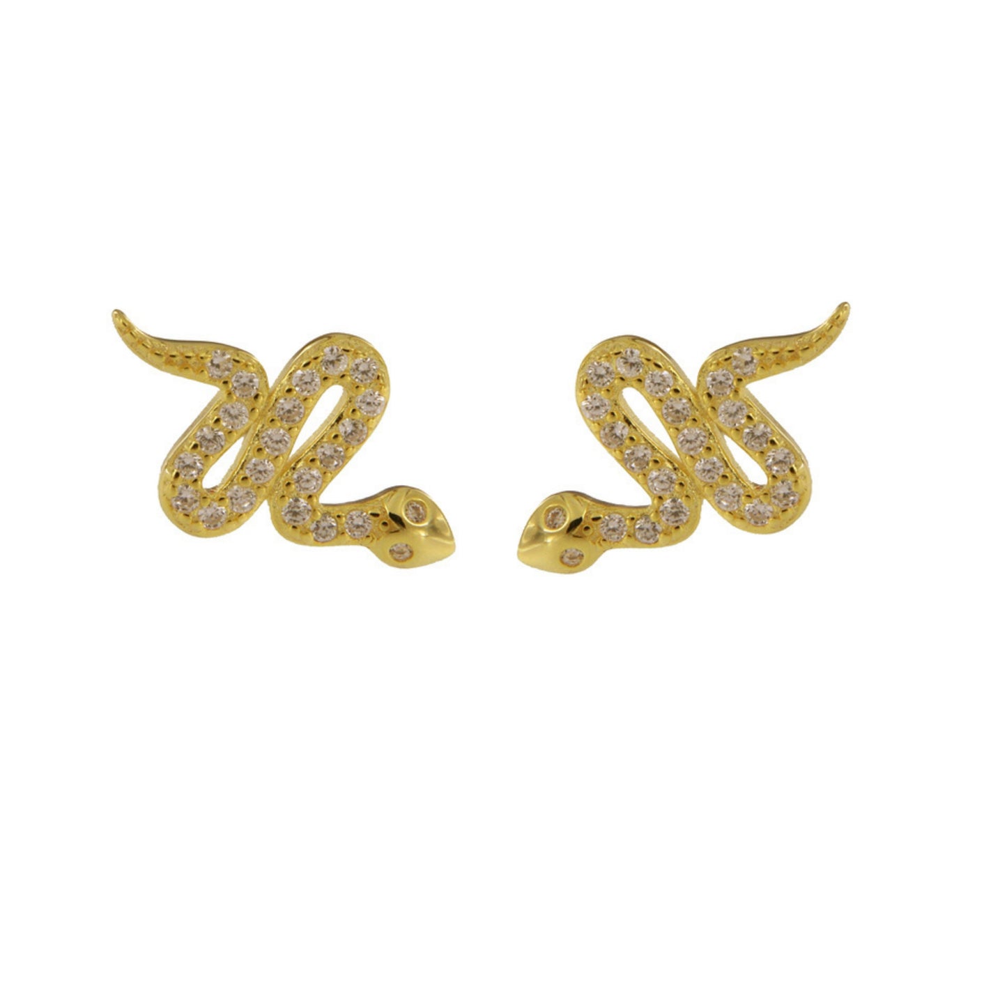 Snake Stud Earrings with Glitter in Silver and Gold Plated Silver