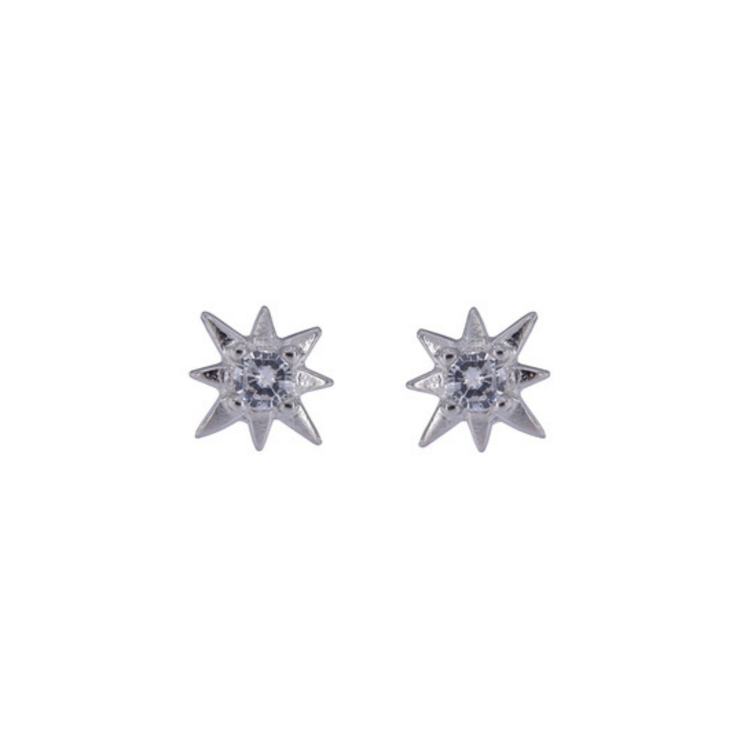 Star stud earrings in silver and gold plated silver, decorated with small white zircons