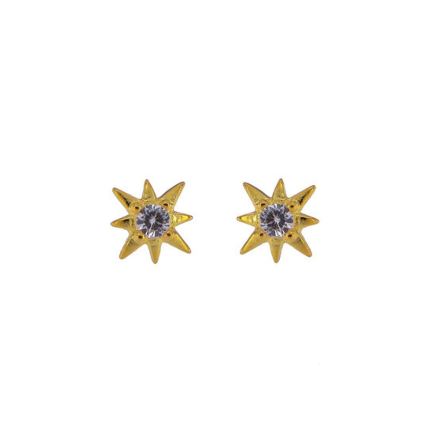 Star stud earrings in silver and gold plated silver, decorated with small white zircons