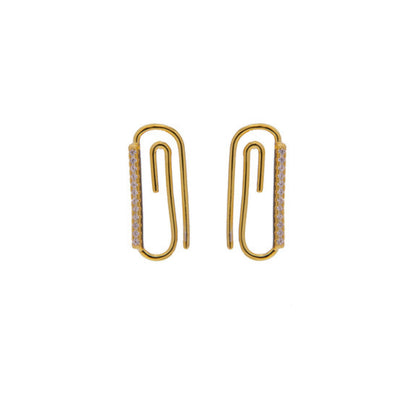 Click-in earrings in silver and gold-plated silver, decorated with small white zircons