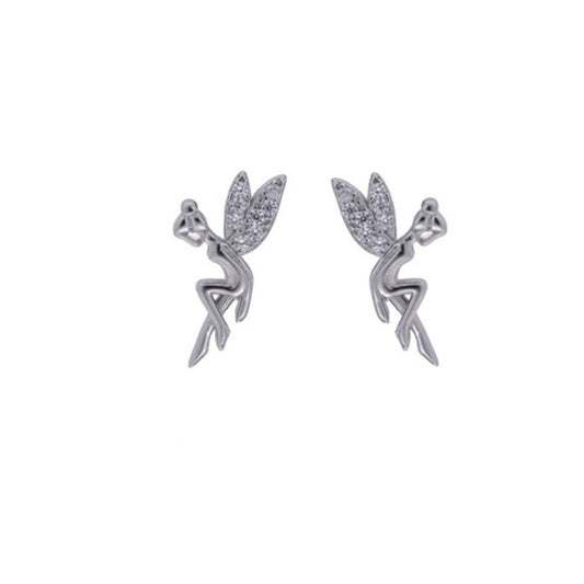 Fairy pressure earrings in silver, adorned with small white zircons