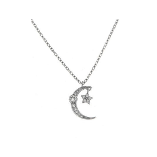 Gargantilla con Colgante Luna y Estrella en plata con circonitas de color blanco