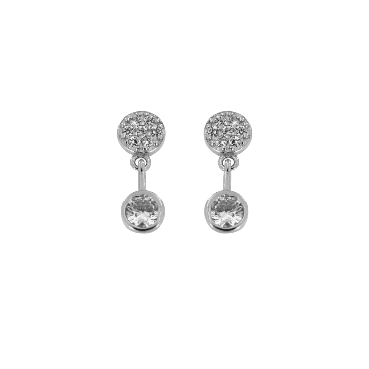 Silver circle pressure earrings, decorated with small white zircons