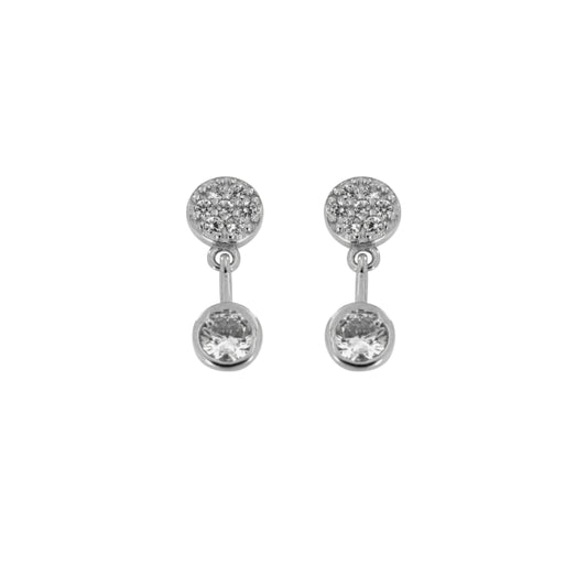 Silver circle pressure earrings, decorated with small white zircons