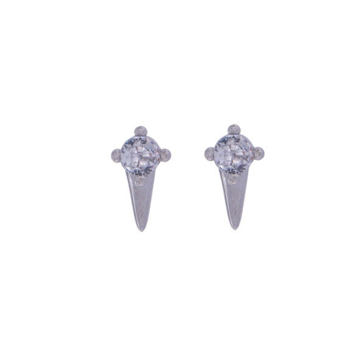 Pressure Earrings with Tip in silver and gold plated silver, decorated with white zirconia