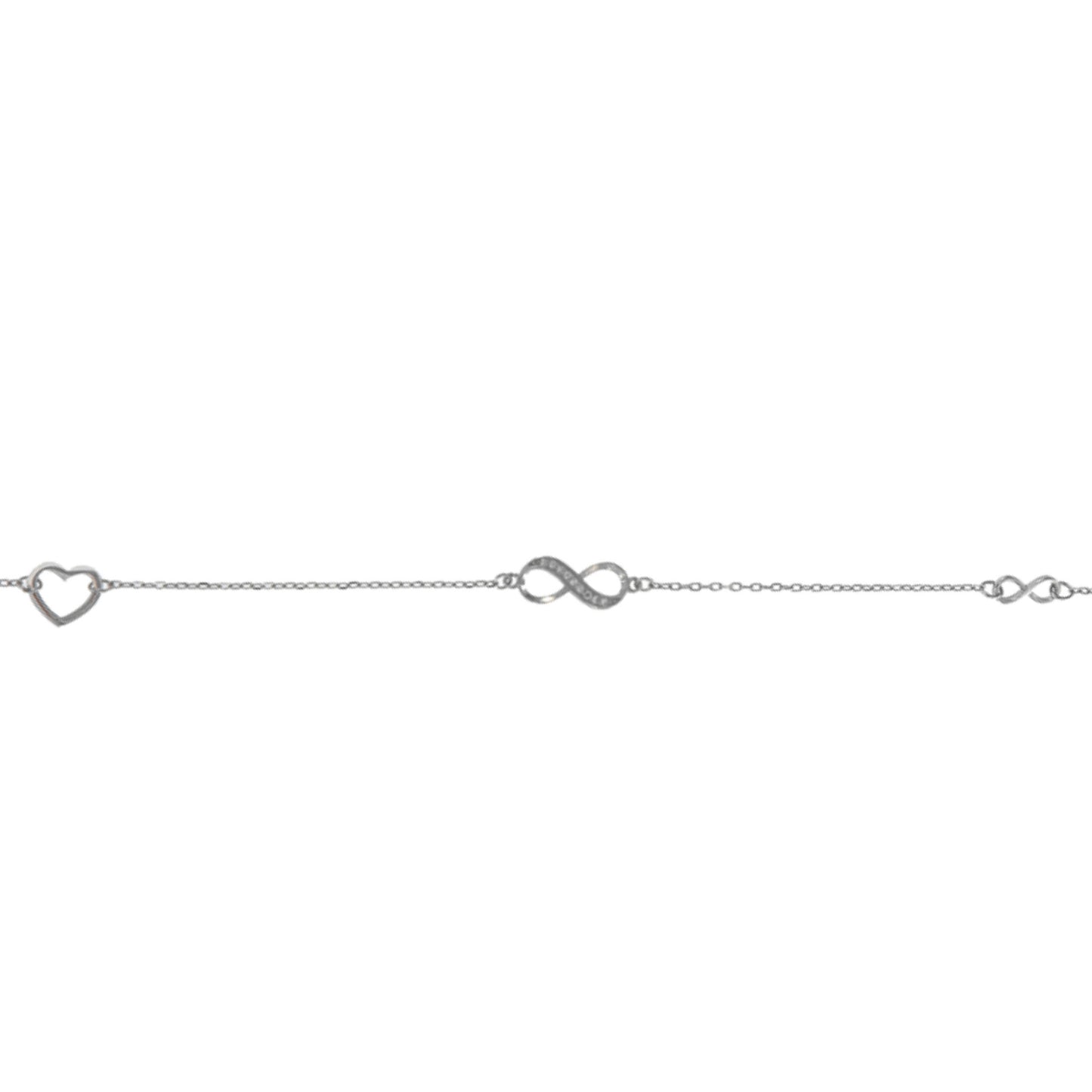 Heart and Infinity Anklet in Silver with White Zirconia