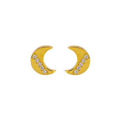 Moon pressure earrings in silver and gold plated silver, decorated with small white zircons