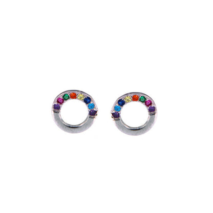 Circle Pressure Earrings in silver and gold plated silver, decorated with small colored zircons