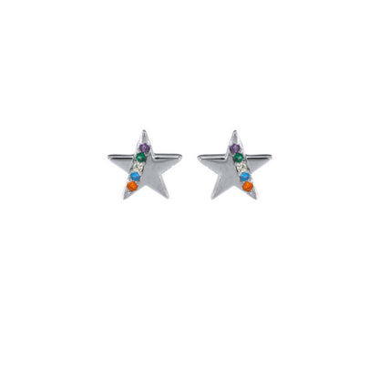 Star pressure earrings in silver and gold-plated silver, decorated with small colored zircons