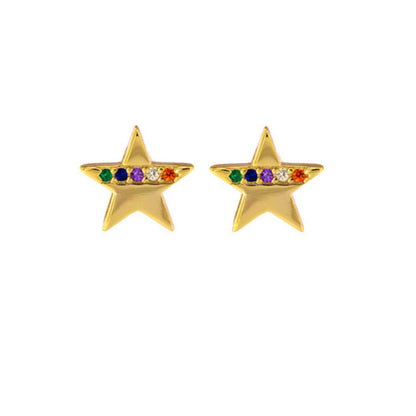 Star pressure earrings in silver and gold-plated silver, decorated with small colored zircons