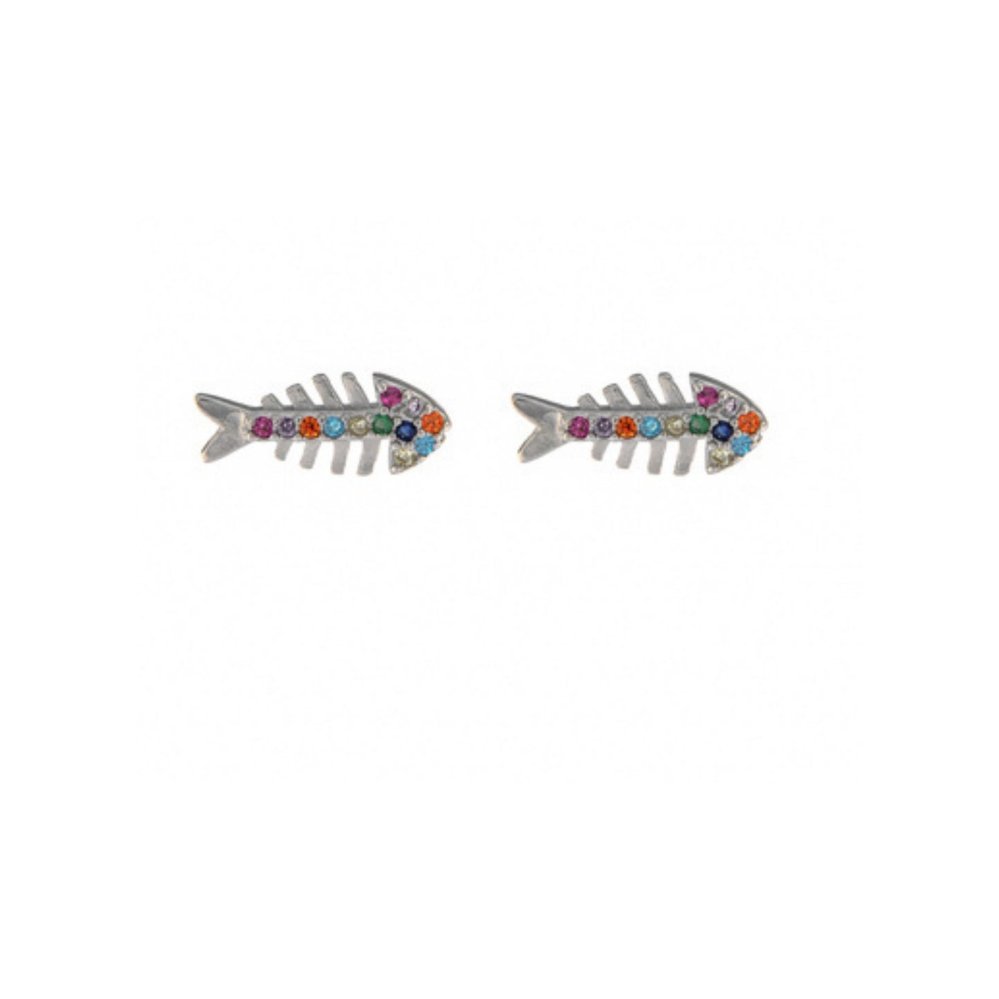 Fish Stud Earrings in silver and gold plated silver, adorned with small white zircons