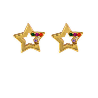 Star pressure earrings in silver and gold-plated silver, decorated with small colored zircons