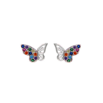 Butterfly pressure earrings in silver and gold-plated silver, decorated with small colored zircons