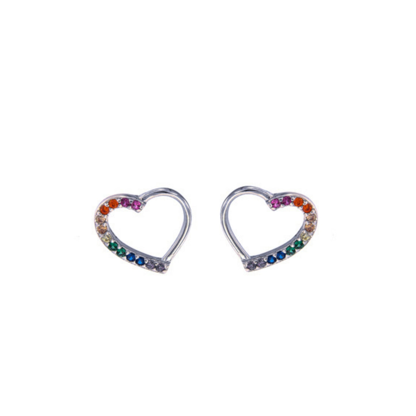 Heart Pressure Earrings in silver and gold plated silver, decorated with small colored zircons