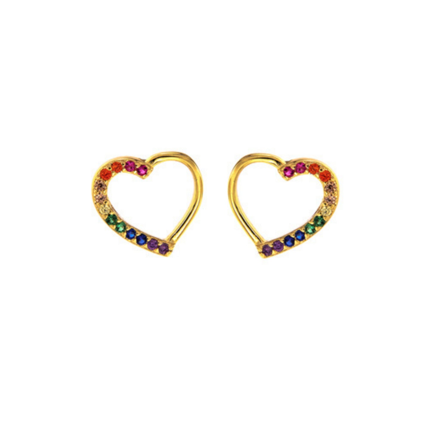 Heart Pressure Earrings in silver and gold plated silver, decorated with small colored zircons