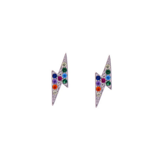 Thunder Pressure Earrings in silver and gold plated silver, adorned with small colored zircons