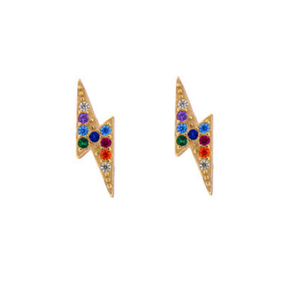 Thunder Pressure Earrings in silver and gold plated silver, adorned with small colored zircons