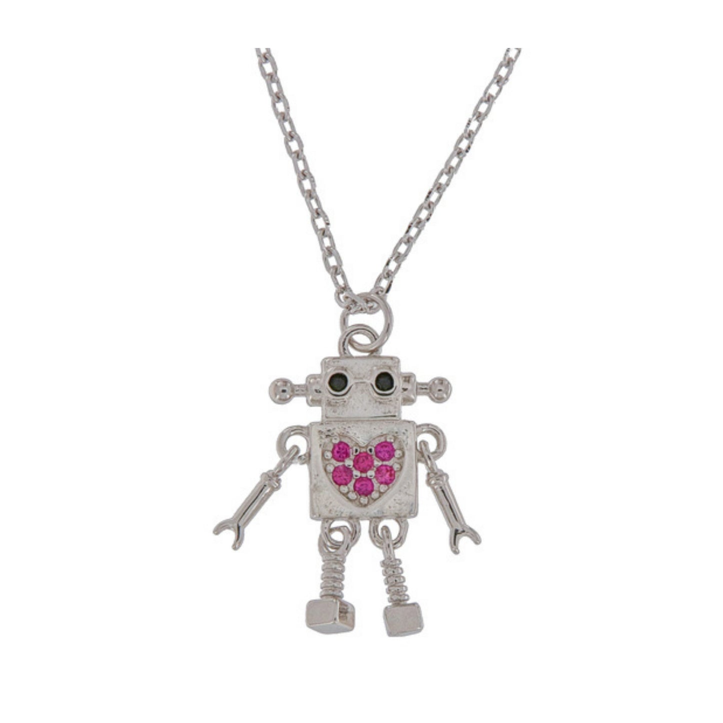 Gargantilla con Colgante Robot y Corazón en plata y plata bañada en oro con circonitas de color rosa