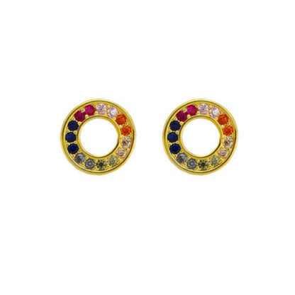 Circle Pressure Earrings in silver and gold plated silver, decorated with small colored zircons