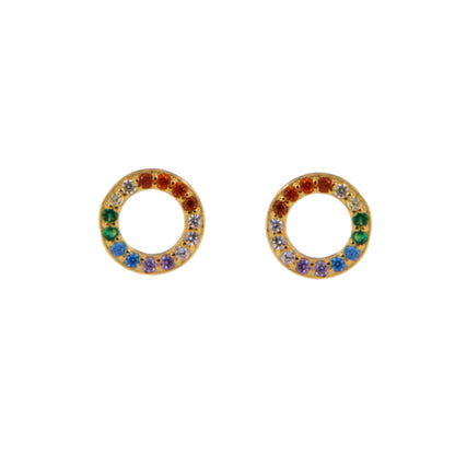 Circle Pressure Earrings in silver and gold plated silver, decorated with small colored zircons