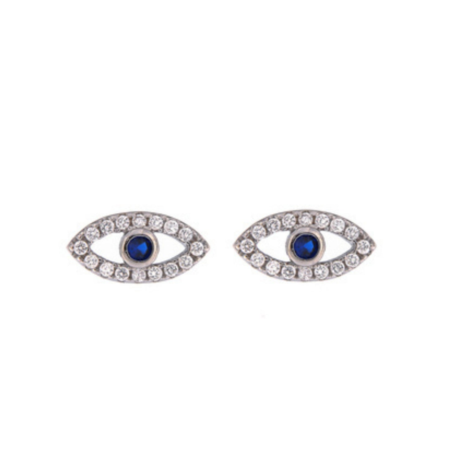 Eyes Pressure Earrings in silver and gold plated silver, decorated with small white and blue zircons