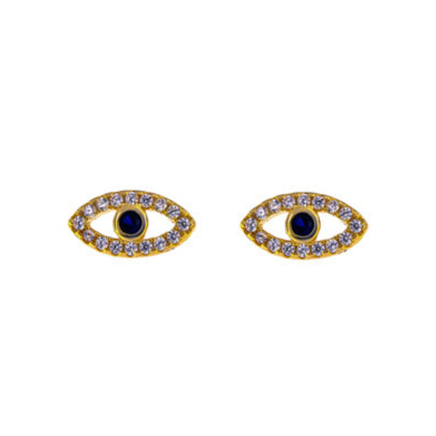 Eyes Pressure Earrings in silver and gold plated silver, decorated with small white and blue zircons