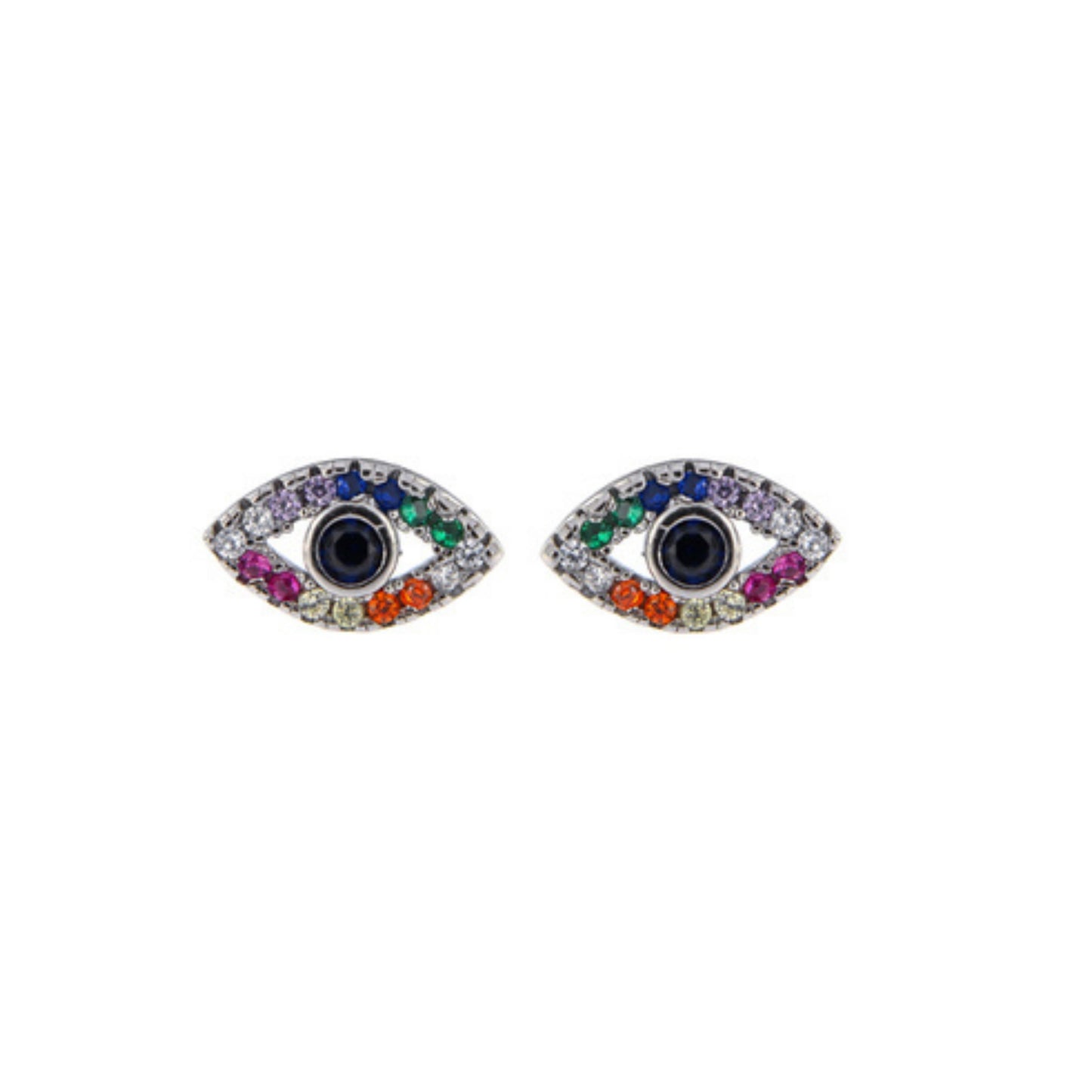 Eyes Pressure Earrings in silver and gold plated silver, decorated with small colored zircons