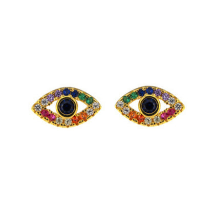 Eyes Pressure Earrings in silver and gold plated silver, decorated with small colored zircons