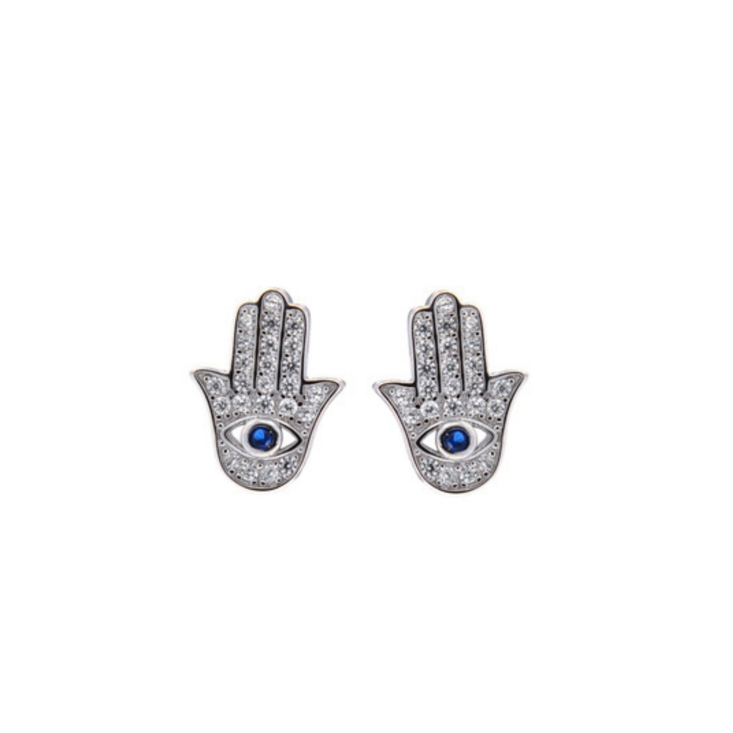 Buddha Hands Stud Earrings in silver and gold plated silver, adorned with small white zircons