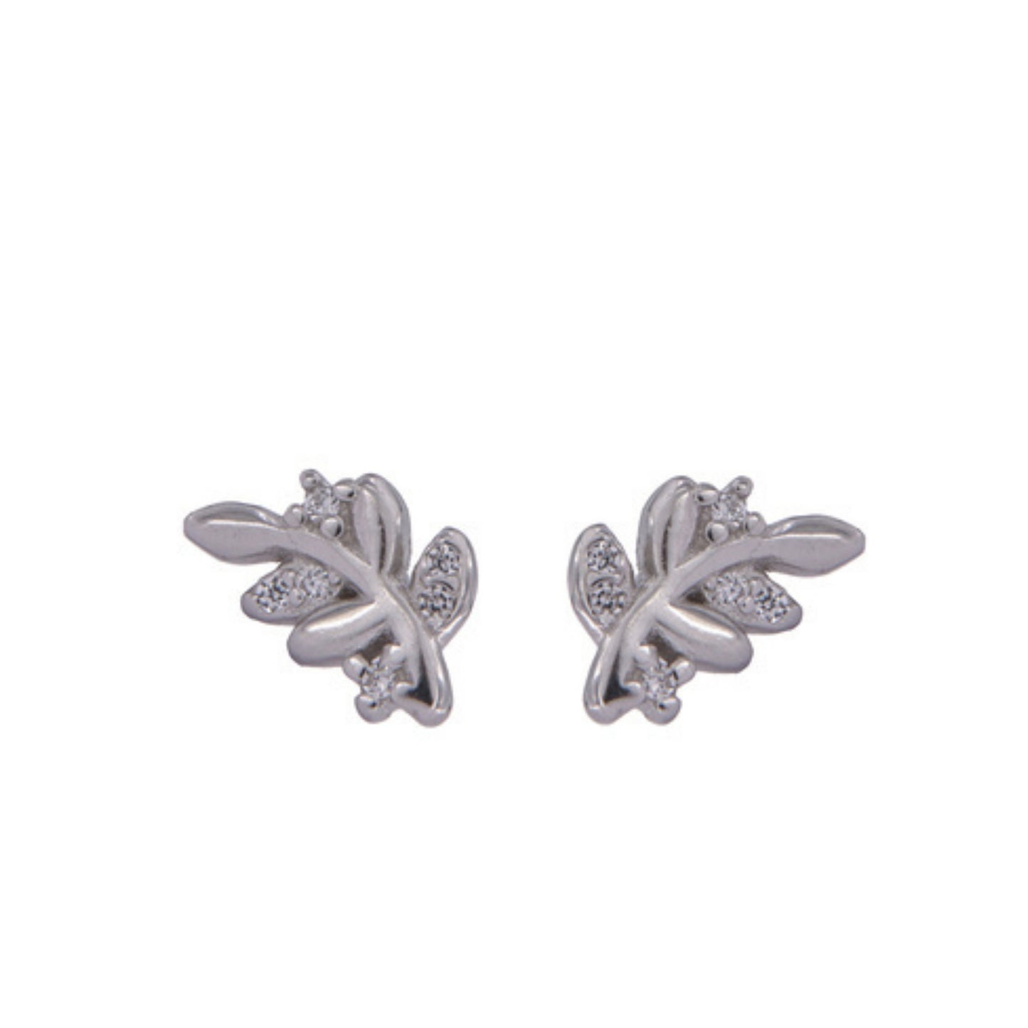 Branch earrings in silver, decorated with small white zircons