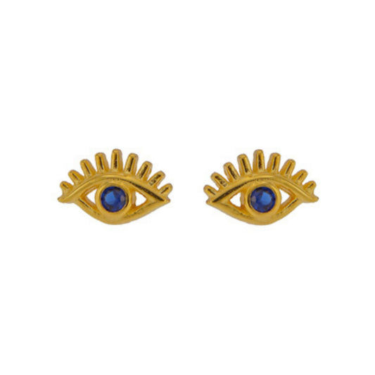 Eyes Pressure Earrings in silver and gold plated silver, decorated with small blue zircons