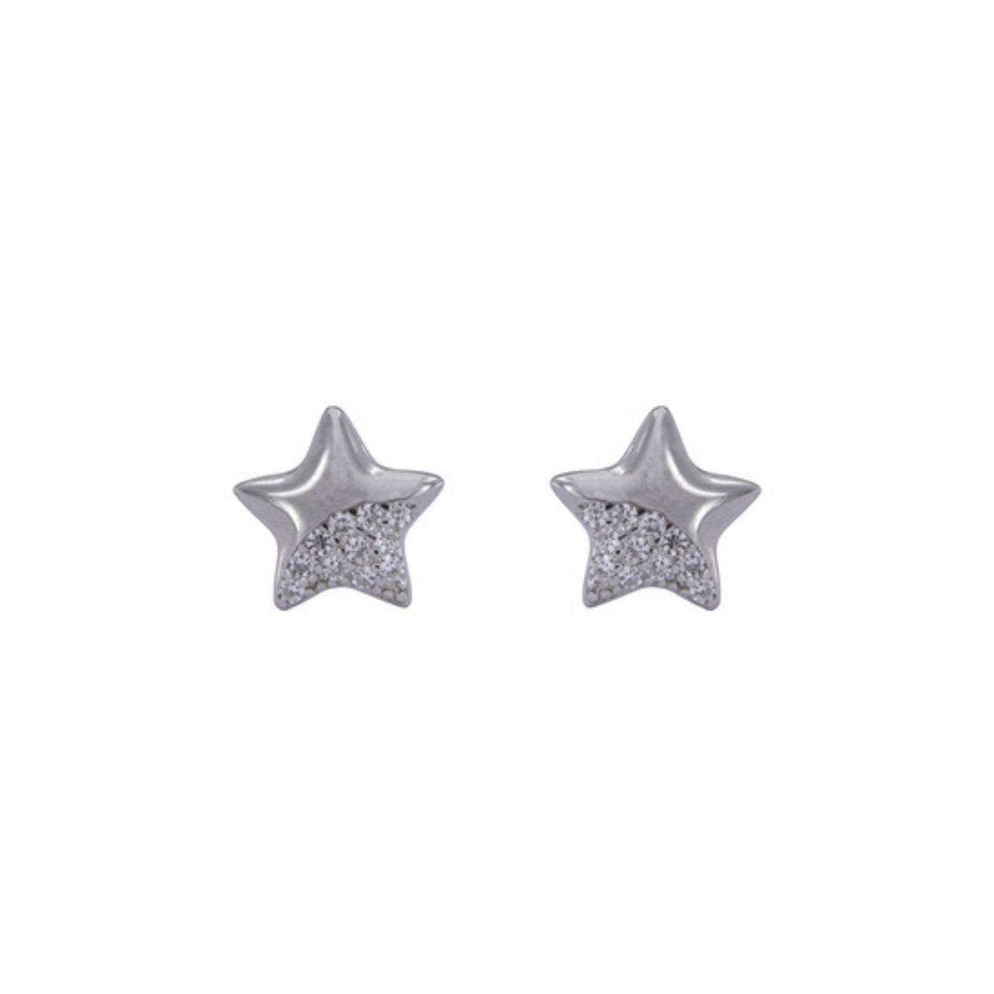 Star pressure earrings in silver, decorated with small white zircons