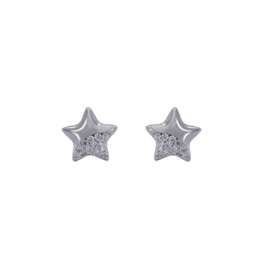 Star pressure earrings in silver, decorated with small white zircons