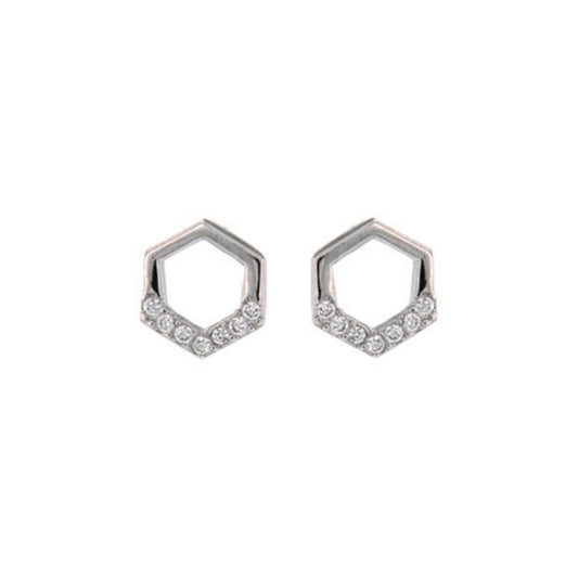 Pentagon pressure earrings in silver, decorated with small white zircons