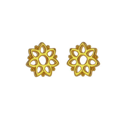 Gold plated silver flower petal pressure earrings