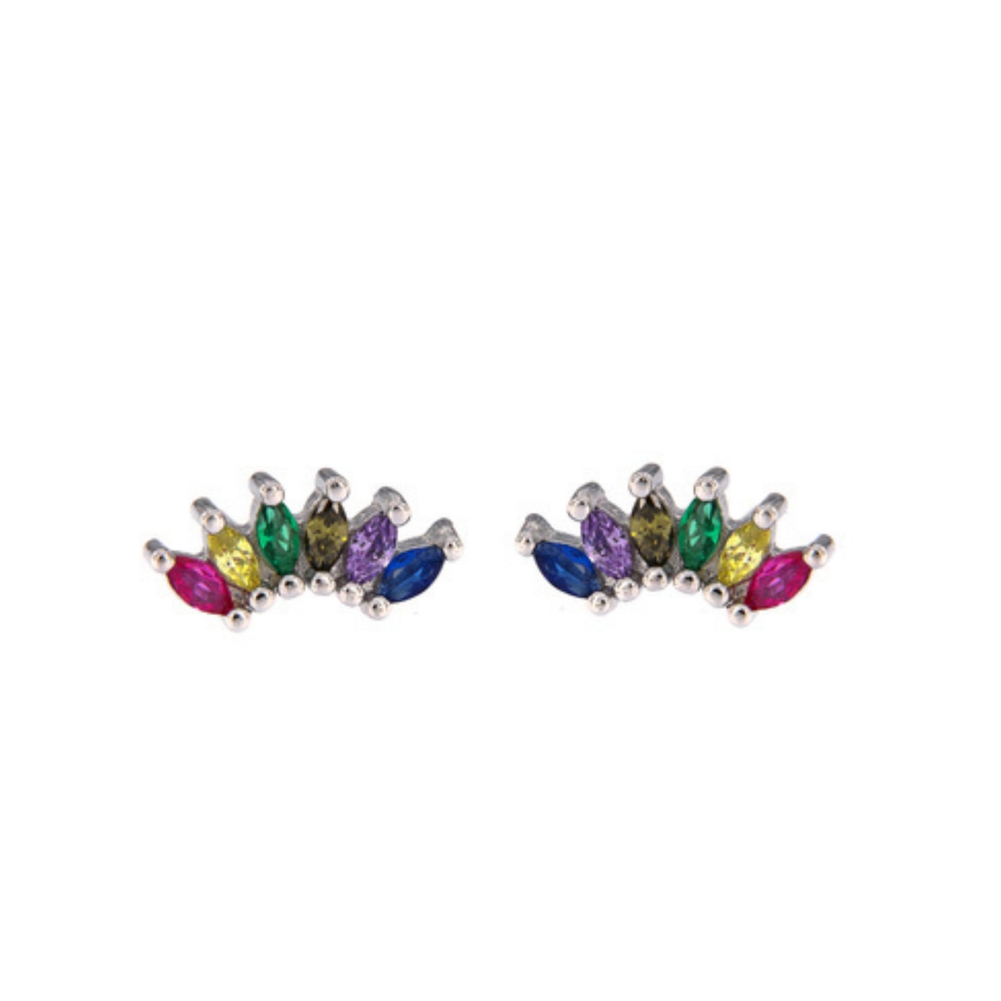 Crown Colored Pressure Earrings in silver and gold plated silver, decorated with colored zircons