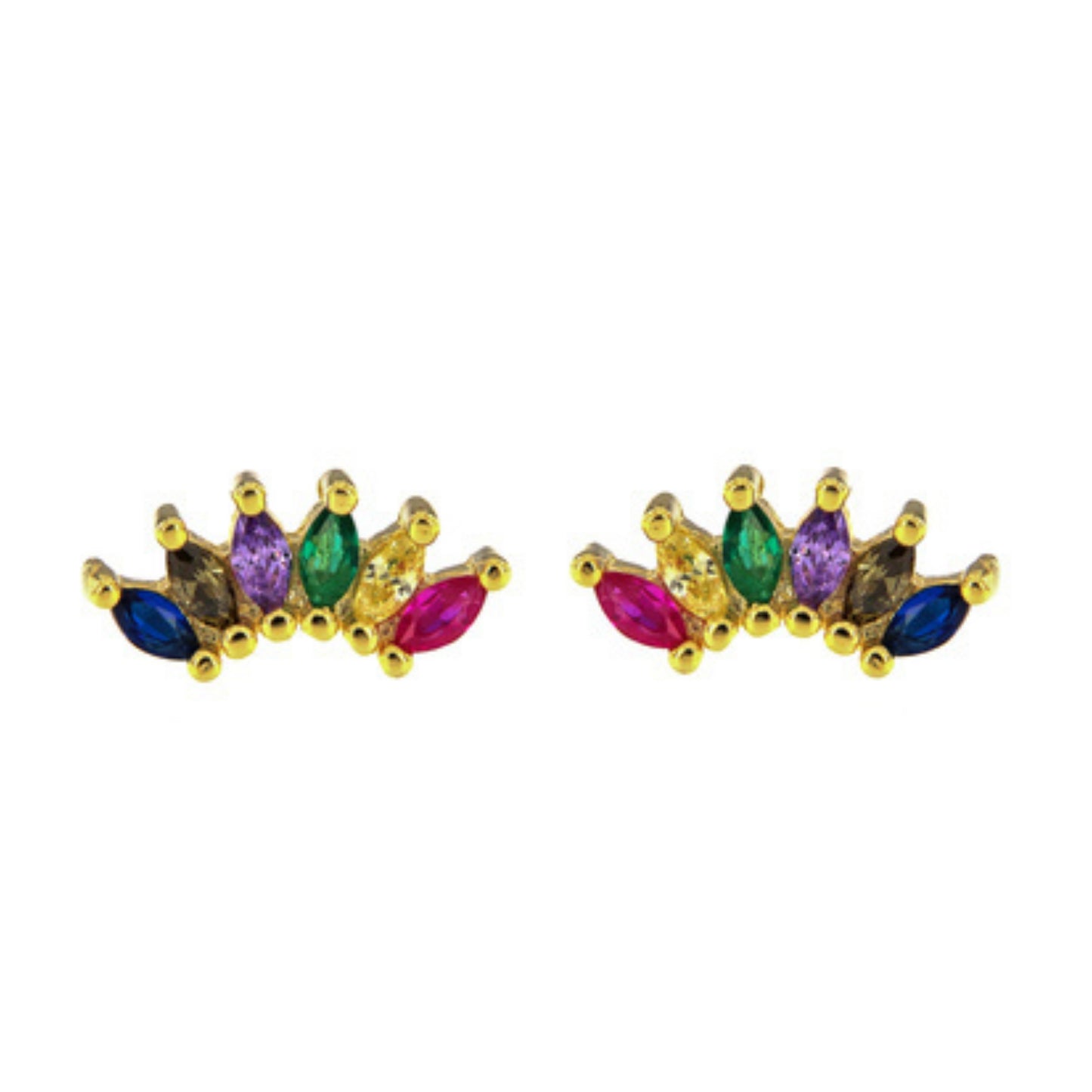 Crown Colored Pressure Earrings in silver and gold plated silver, decorated with colored zircons