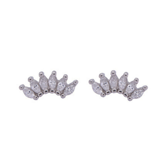 Crown pressure earrings in silver and gold plated silver, decorated with small white zircons