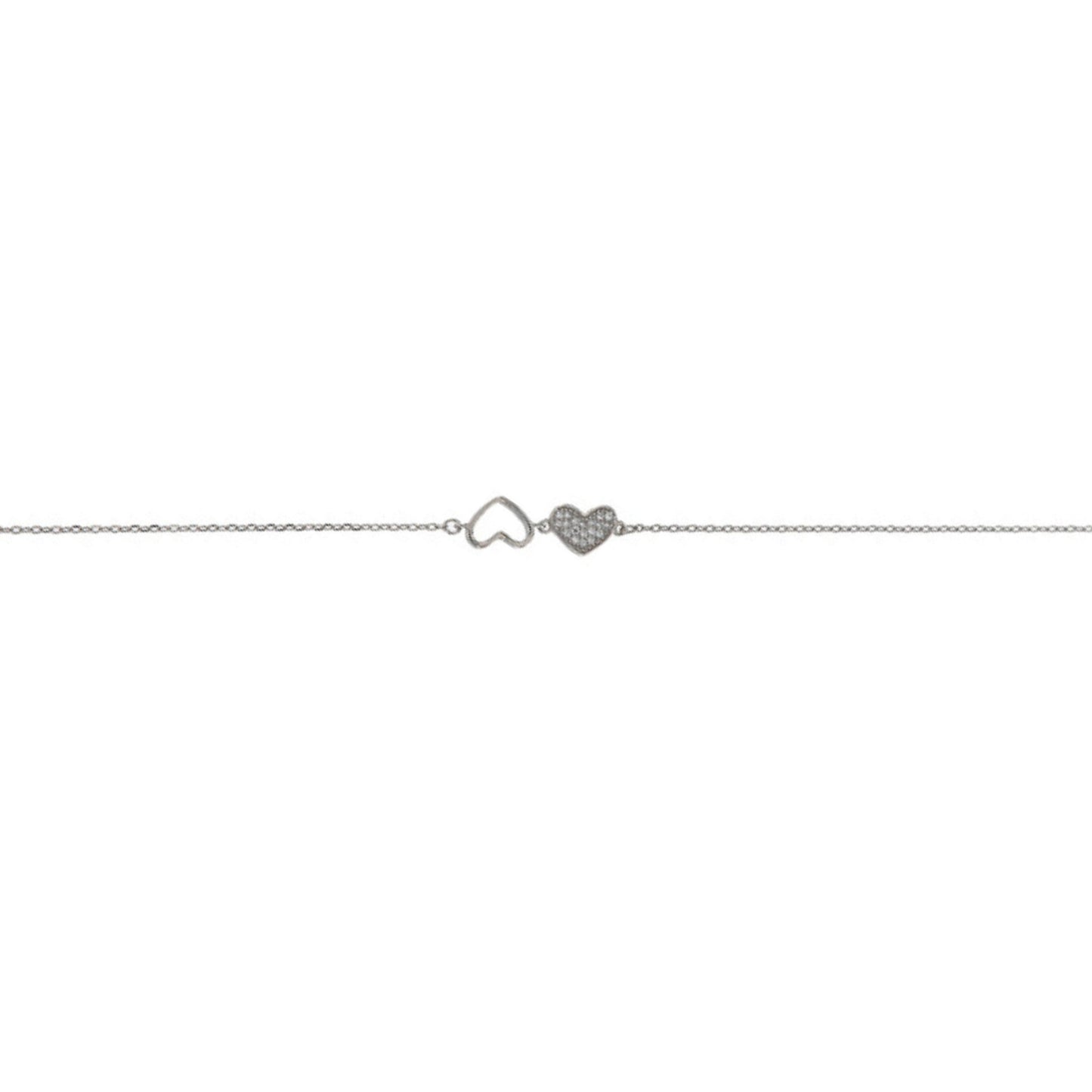 Hearts anklet in silver with white zircons