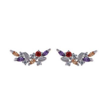 Pressure earrings in silver and gold-plated silver, decorated with small purple, red and orange zircons