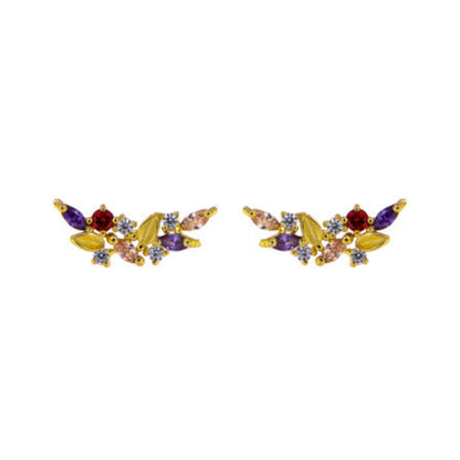 Pressure earrings in silver and gold-plated silver, decorated with small purple, red and orange zircons