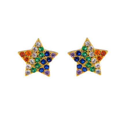 Star pressure earrings in silver and gold-plated silver, decorated with colored zircons