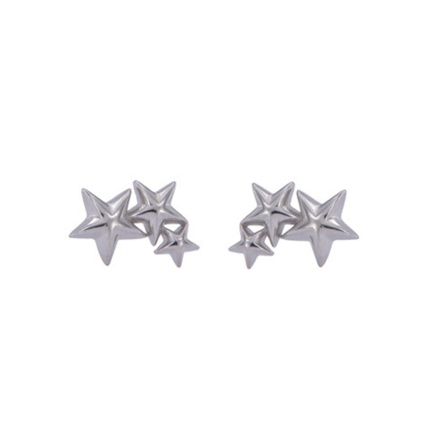 Silver star pressure earrings, decorated with small white zircons